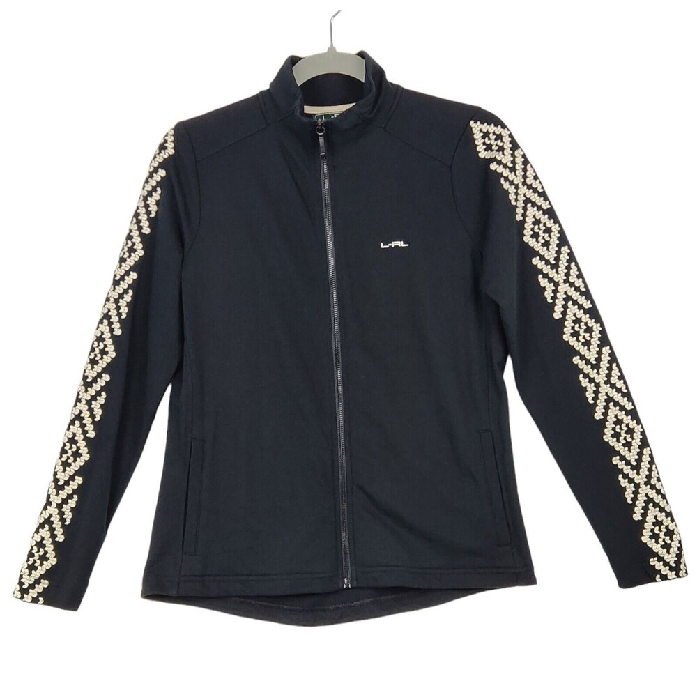 Ralph Lauren Active Full Zip Jacket Petite Medium Black Embroidered Athleisure